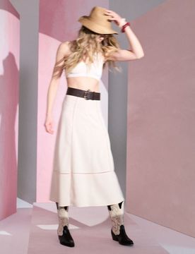 Abito maxi in pizzo con volant - nude