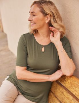 Sommershirt Tropfenausschnitt - Khaki - female - Size: 42