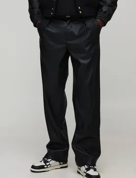 Men's PU Pintuck Relaxed Fit Belted Trouser Black Size 32 Black 32 - boohooMAN - FashionsVida