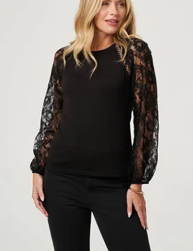 Women's Floral Lace Long Sleeve Blouse Top in Black Size: 18 - Black - Size: 18 - Izabel London - FashionsVida
