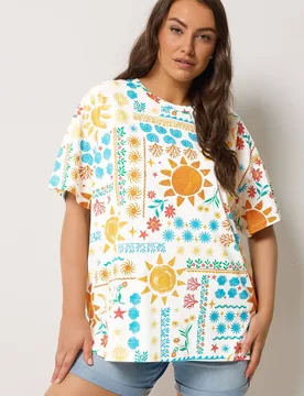 Women's Patchwork Boxy T-Shirt Size: 34-36 - Multicolor - Size: 34-36 - Yours - FashionsVida