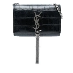 Small Croc Embossed Leather Monogram Kate Tassel Crossbody