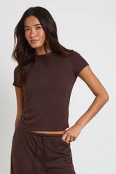 Womens Slub Baby Tee - Brown - Size 6 Uk