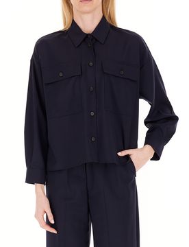 Camicia lana vergine BLU SCURO 40