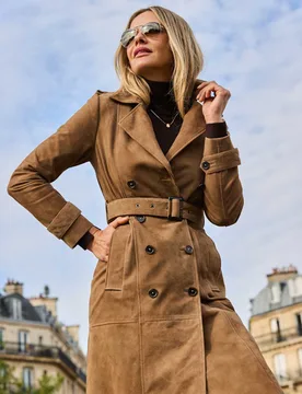 Leather Trench Coat Taupe female - Sosandar - FashionsVida