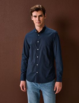 Camicia a maniche lunghe con fantasia - blu scuro