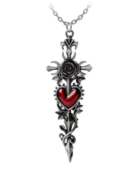 Gothic Halskette - Cross of the Dark Kiss - silberfarben/rot - Unisex - unisex - Alchemy Gothic - FashionsVida