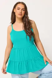 Tiered Strappy Vest Top - Turquoise - Size: 16