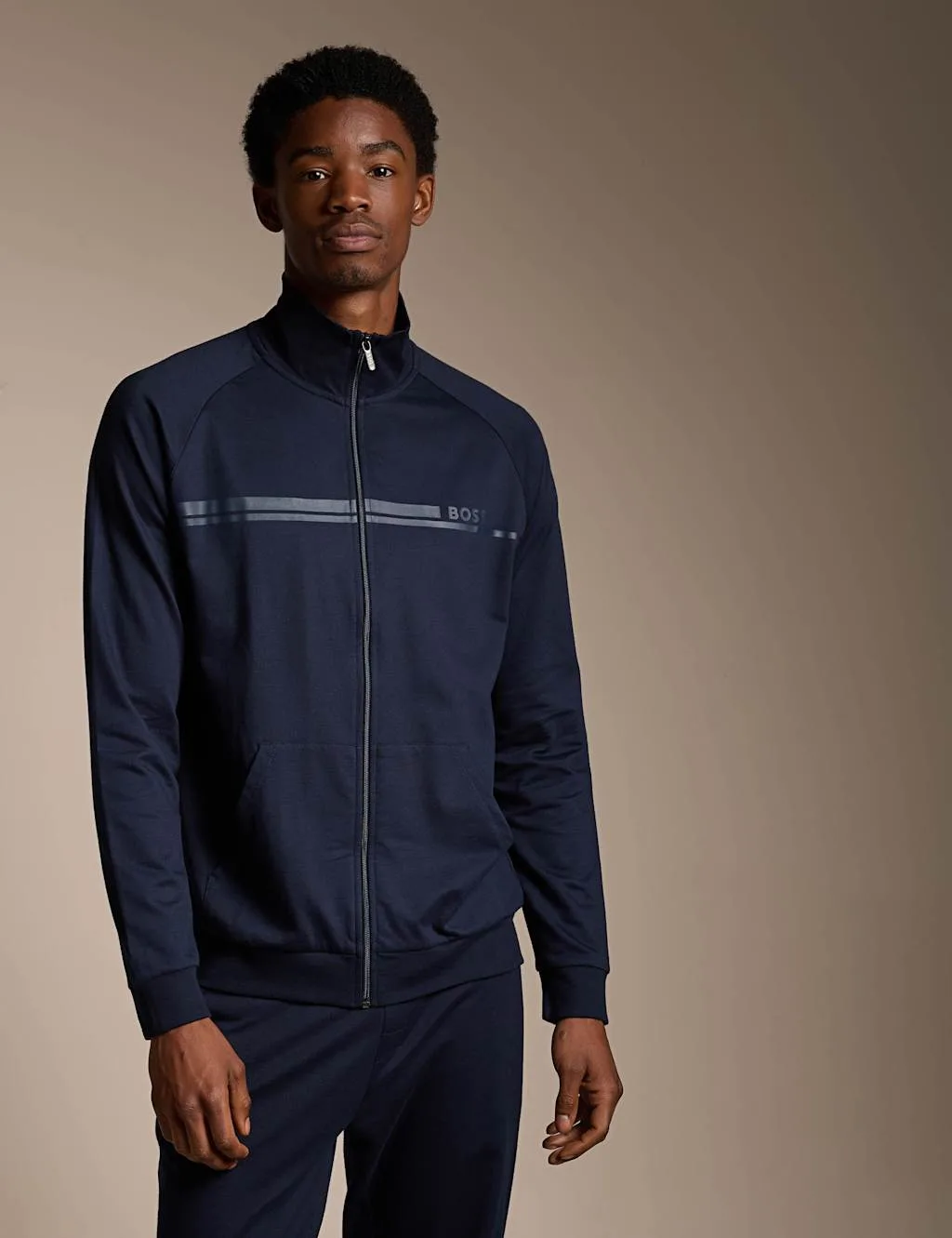 Authentic Pure Cotton Zip Up Sweatshirt Navy male - BOSS - FashionsVida