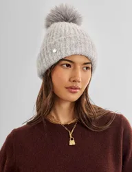 Knitted Sequin Beanie Hat with Wool Light Grey female