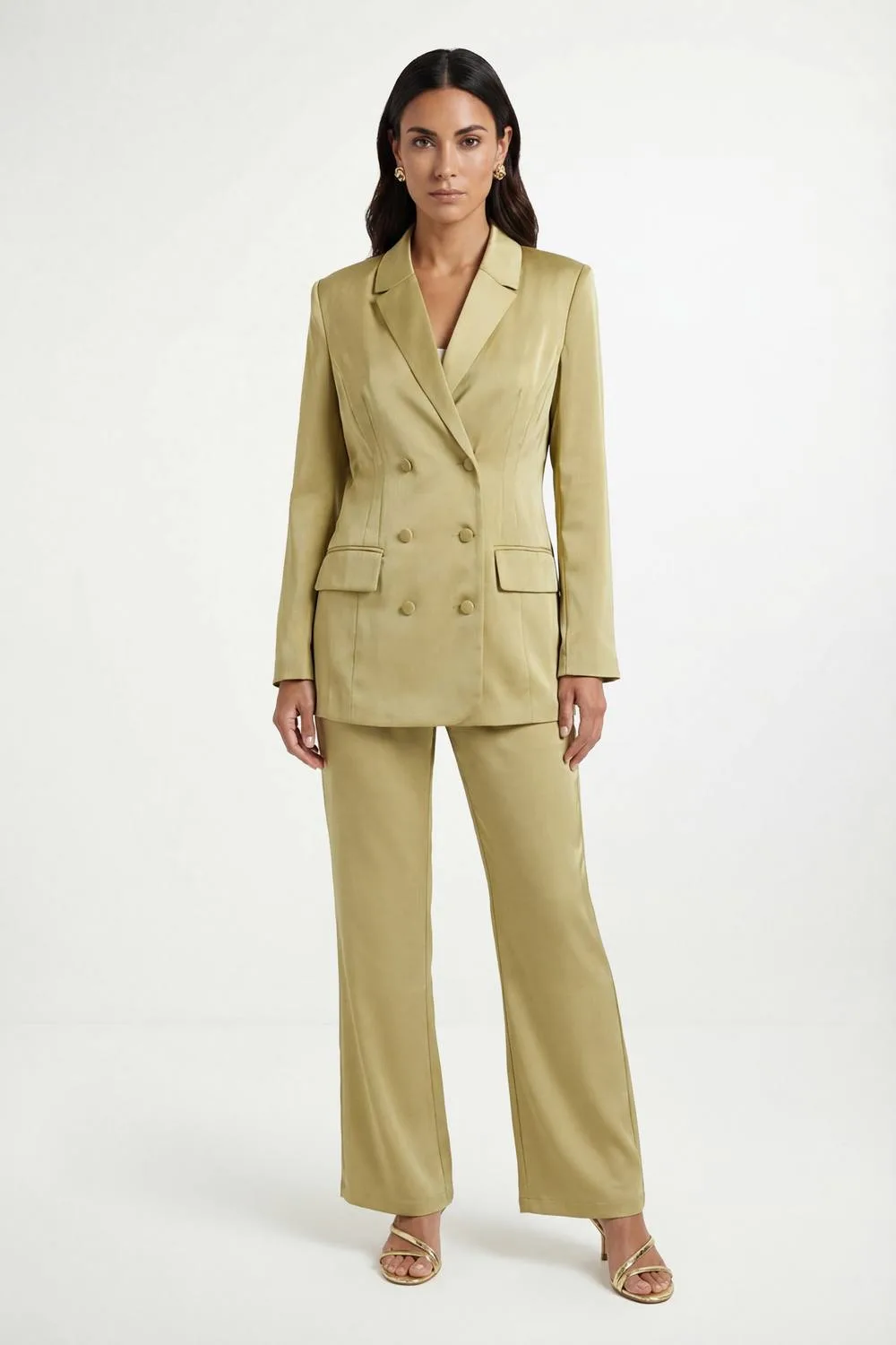 Satin Double Breasted Blazer Coord - Olive - Size: 8 - Wallis - FashionsVida