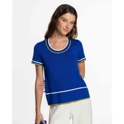 Suéter de mujer tricolor con vivos en contraste