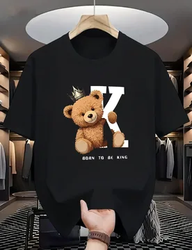 BORN TO BE KING" Brown Bear Graphic T-Shirt 100% Cotton O-Neck Short Sleeve Summer Casual Mens T-shirt Streetwear - Aliexpress - FashionsVida