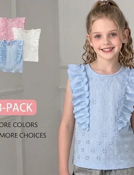 Piezas Camisetas de punto jacquard con volantes para niñas pequeñas, suaves y cómodas, estilo casual y dulce en rosa, blanco y azul, nuevas llegada - Shein - FashionsVida
