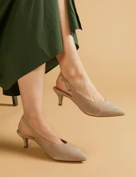 Suede Kitten Heel Pointed Slingback Shoes Beige female - Jones Bootmaker - FashionsVida
