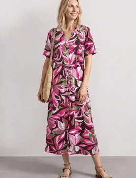 Midi-Kleid mit V-Neck und Print female Pink