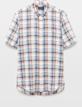 Camisa de manga corta de lino algodón de cuadros - Dustin - FashionsVida