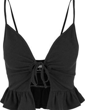 Top - Ladies Waffle Pique Ruffle Top - M bis 4XL - für Damen - Größe XXL - schwarz - Frauen - female