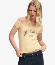 Superdry Damen Bardot-top mit Schmaler Passform Yellow - Größe: 40