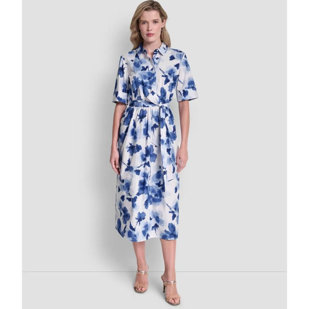 Vestido midi camisero con estampado floral - DKNY - FashionsVida