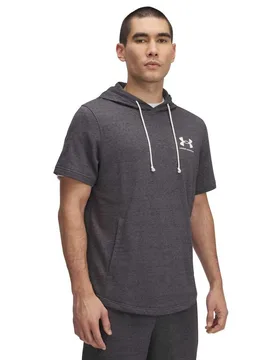 Sweat à Capuche à Manches Courtes Rival Terry Left Chest Castlerock / Onyx White S - Under armour - FashionsVida