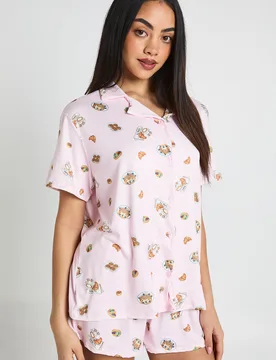 Womens Breakfast Print Short Sleeve Shirt & Shorts Pj Set - Light Pink - Size 12 Uk - Boohoo - FashionsVida