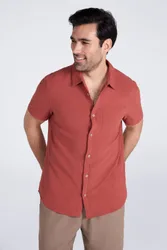 Palm Mens Textured Short Sleeve Shirt - Orange - Orange - Size: 3XL