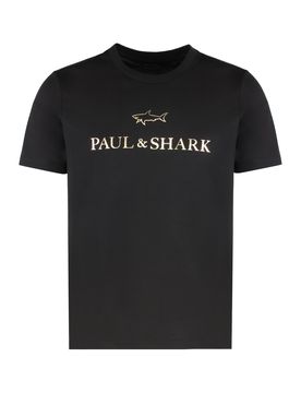 Metallic Logo Print Cotton T-Shirt for Men