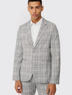 Men's Check Weave Slim Fit Suit Jacket Natural Size 40 Natural 40 - boohooMAN - FashionsVida