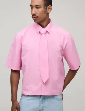Herren Übergroßes Kastiges Kurzarmhemd Mit Krawatte Pink Größe XS - boohooMAN - FashionsVida