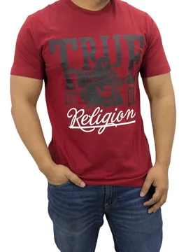 Mens Dotted Print T Shirts Crew Neck Half Sleeve Cotton Top - Red - Size 2xl - True religion - FashionsVida
