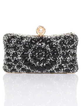 Diamante Embellished Gem Party Evening Prom Clutch Bag - Black - Size: One Size - Ajvani - FashionsVida