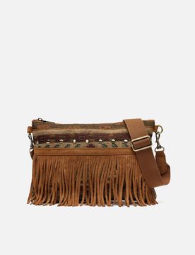 Jovani jacquard crossbody bag with fringes and metallic details