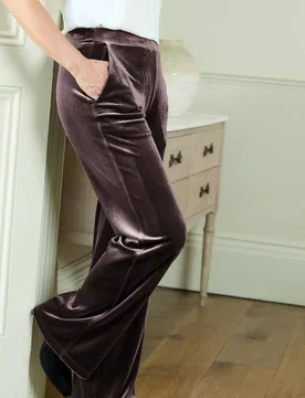 Women's Pull On Wide Leg Velour Trousers in Chocolate Size: 10R - Chocolate - Size: 10R - Cotton Traders - FashionsVida