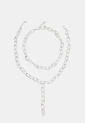Set mit 2 Lariat-Ketten Grau OS
