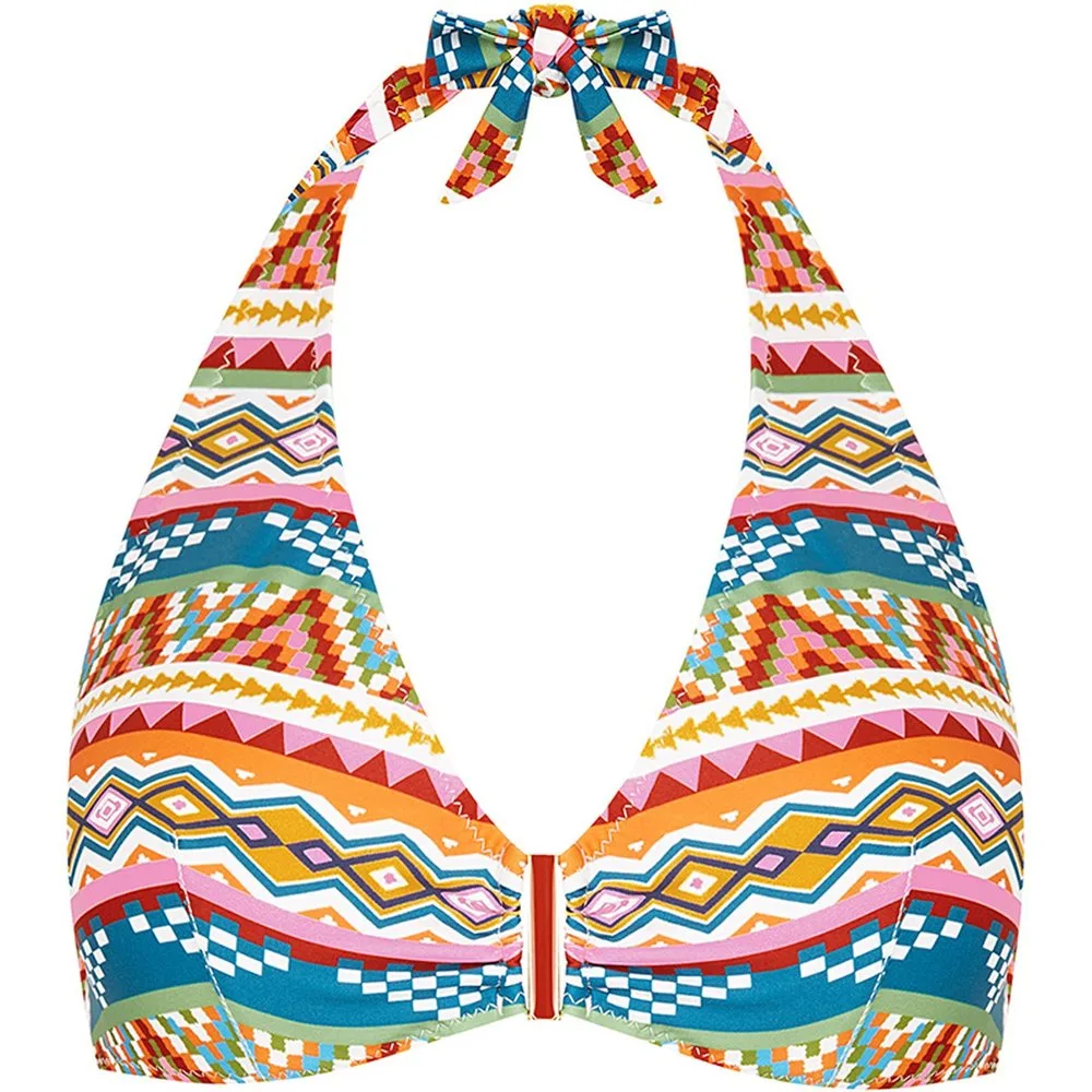 Top de bikini de la colección class con tirantes multiposición y estampado geométrico - Dolores Cortés - FashionsVida