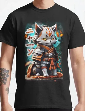 Samurai Cat 02 Gift T-Shirt for Cat lover 100% cotton printed tee Short sleeve Graphic clothes All size tops S-6XL - Aliexpress - FashionsVida