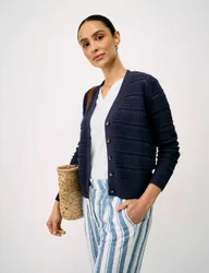 Pure Cotton Textured V-Neck Cardigan Navy female