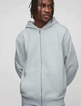 Herren Tall Basic Regular Zip-Hoodie Sweatshirt Grey Marl Größe Small - boohooMAN - FashionsVida