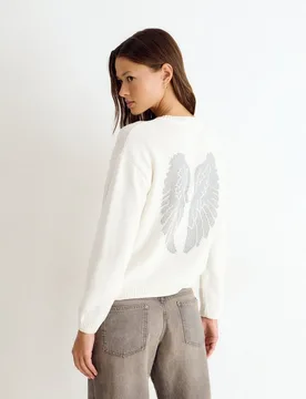 Jersey de mujer de manga larga con alas y tachas - Brownie - FashionsVida