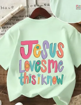 Camiseta de cuello redondo con estampado del lema "Jesús me ama" para niña preadolescente, top de verano - Shein - FashionsVida