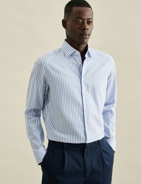 Slim Business Hemd Gestreift Blau 37
