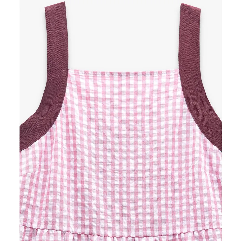 Vestido largo de tirantes con estampado vichy - Parfois - FashionsVida