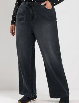 Women's Tie Waist Jeans in Black Size: 24R - Black - Size: 24R - Yours - FashionsVida
