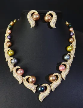 Classic Sparkling Unique Ladies Jewellery Multi Colour Pearl Necklace Earrings 2 Pcs Banquet Prom Daily Party Event Bridal M-521 - Aliexpress - FashionsVida