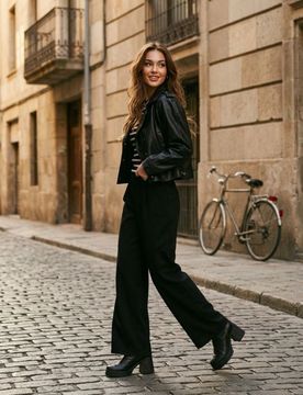 Pantaloni a gamba larga in tessuto scuba - nero