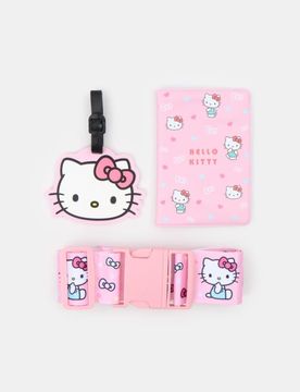 Set da viaggio Hello Kitty: custodia per passaporto, cinghia per valigia ed etichetta bagaglio - rosa