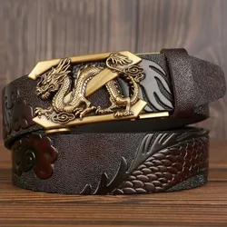 Men’s Leather Ratchet Dress Belt with Automatic Buckle Fashion Men Automatic Buckle Belt Luxury Men Leather Belts Alloy Buckle