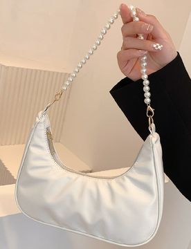 Bolso de hombro con media luna de perlas, bolso de hombro de moda, bolso elegante para ir al trabajo, bolso de mano de perlas, bolso de perlas