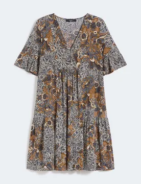 Abito corto kaftano Weekend blu in cotone con balze e stampa floreale all over - Max Mara - FashionsVida